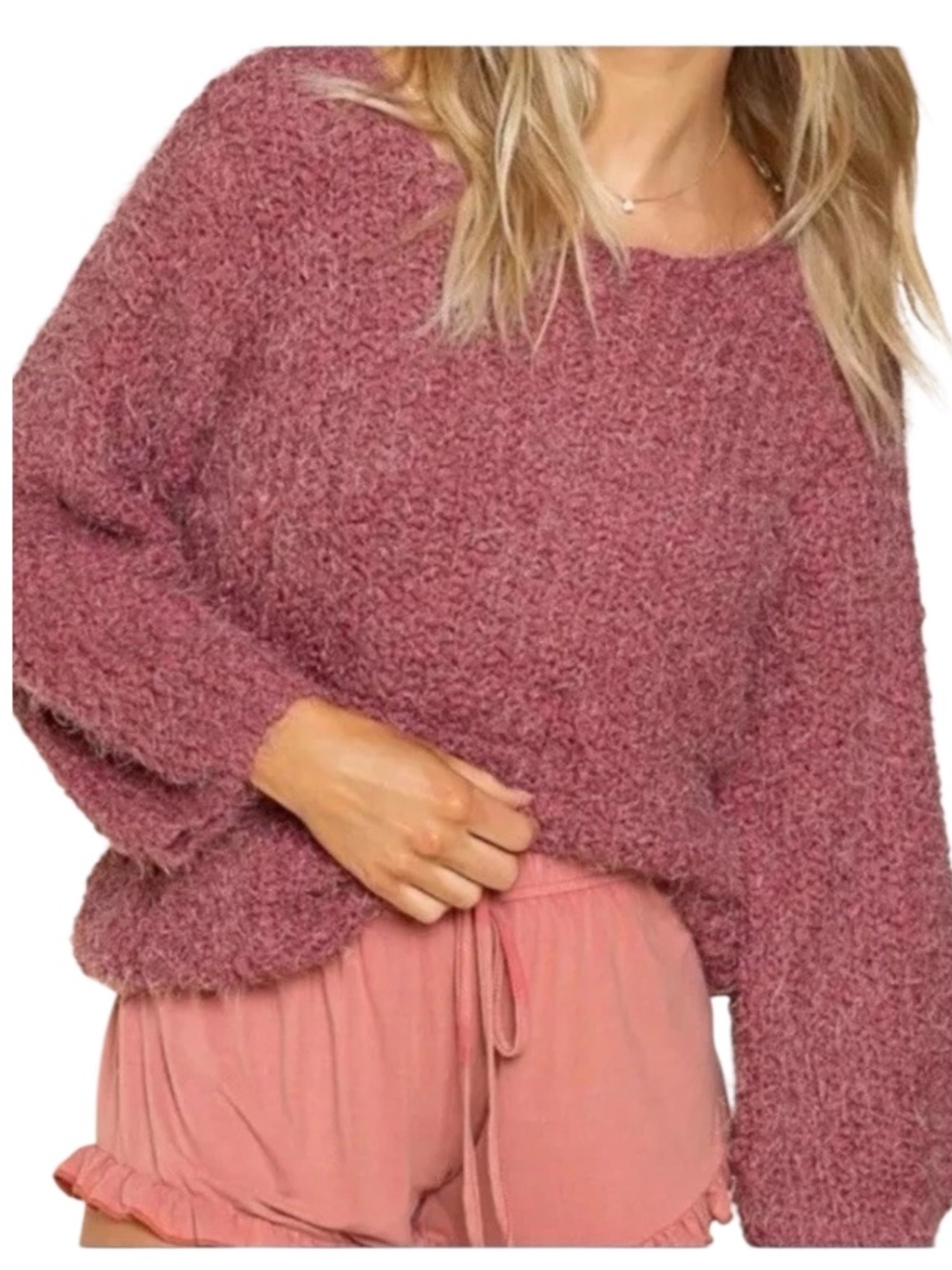 POL NWT Cranberry Nubby Soft Sweater Long Sleeve Eyelash Pullover Large L